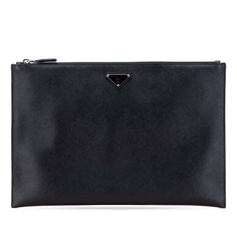 Prada Saffiano Clutch Black Leather Good condition - Front View