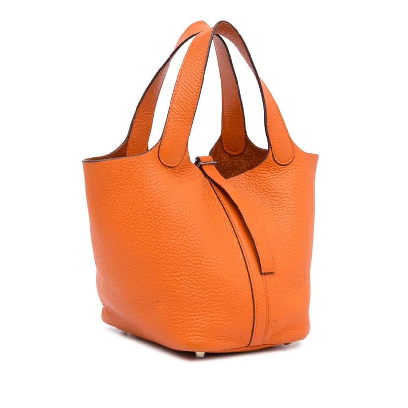 Hermès Clemence Picotin Lock 18 Orange Leather Good condition - Back View