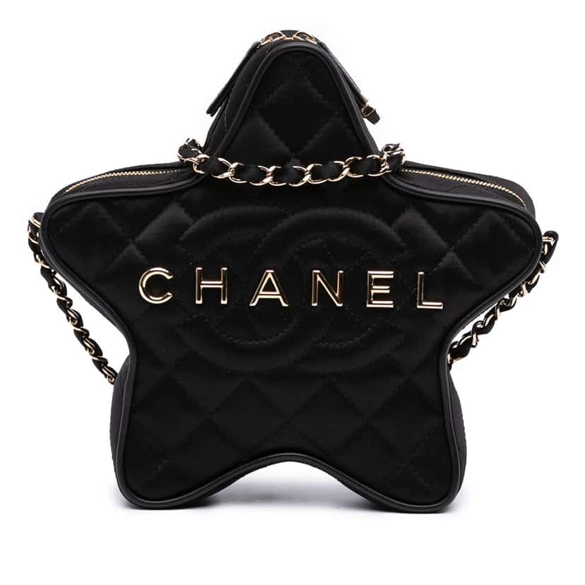 Chanel Quilted Satin Walk Of Fame Star Crossbody Black Satin Good condition - Front View