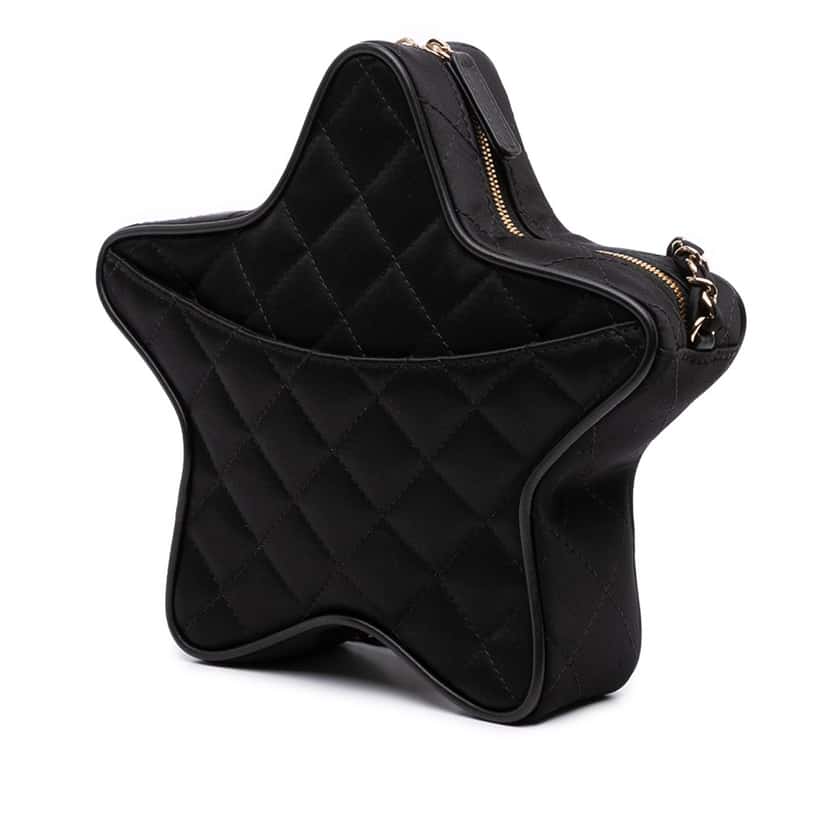 Chanel Quilted Satin Walk Of Fame Star Crossbody Black Satin Good condition - Back View
