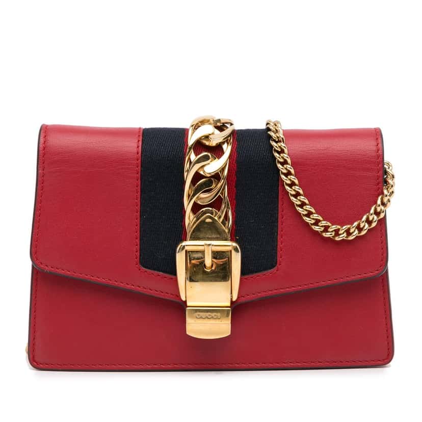 Gucci Super Mini Sylvie Chain Bag Red Leather Good condition - Front View