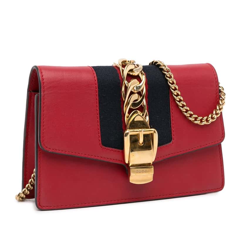 Gucci Super Mini Sylvie Chain Bag Red Leather Good condition - Back View