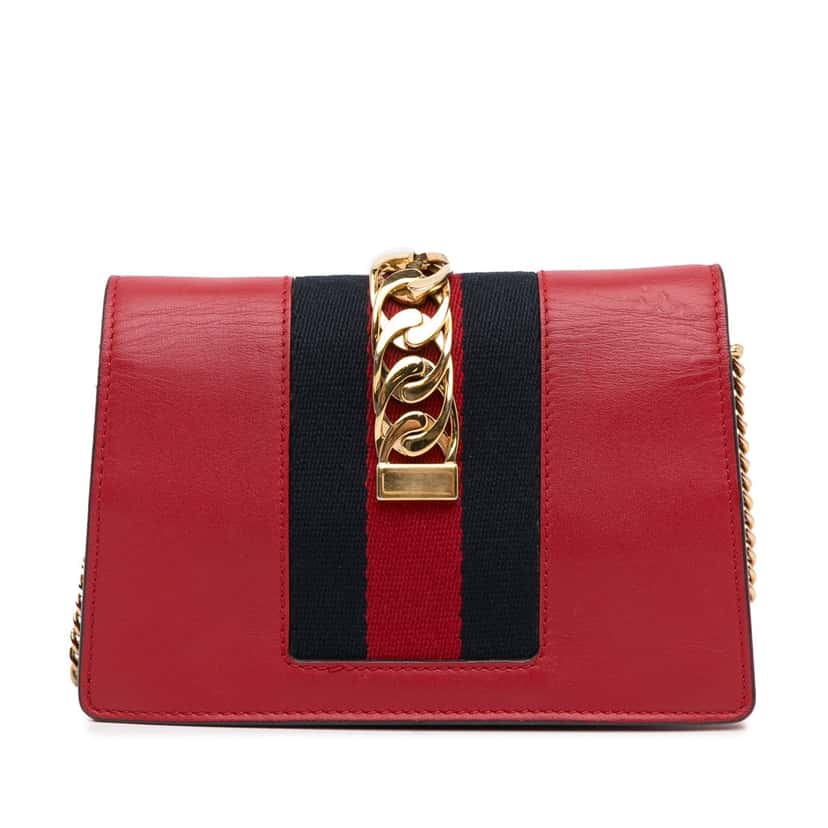 Gucci Super Mini Sylvie Chain Bag Red Leather Good condition - Model View
