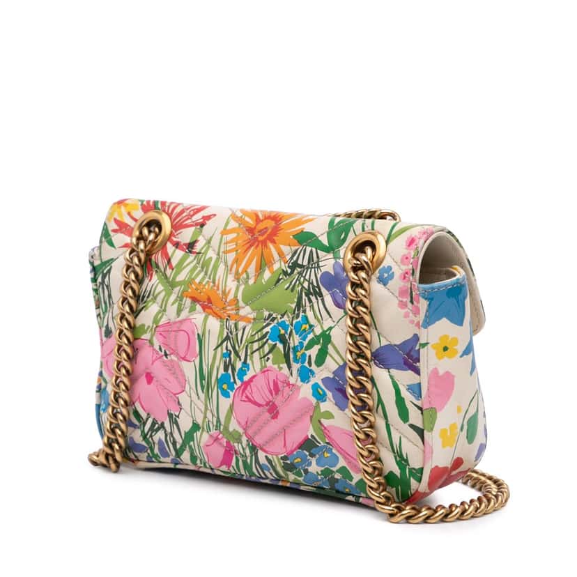 Gucci Ken Scott Mini GG Marmont Floral Printed Matelasse Leather Flap Crossbody White Leather Good condition - Back View