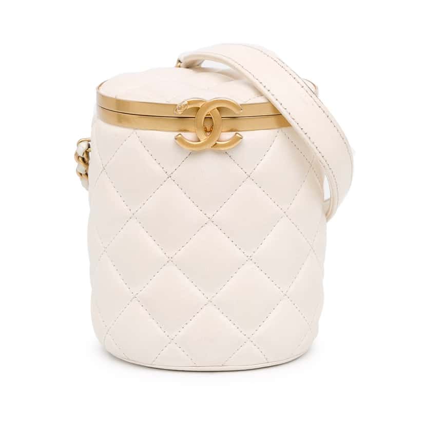 Chanel Small Quilted Lambskin Crown Box Bag White Leather Good condition - Front View