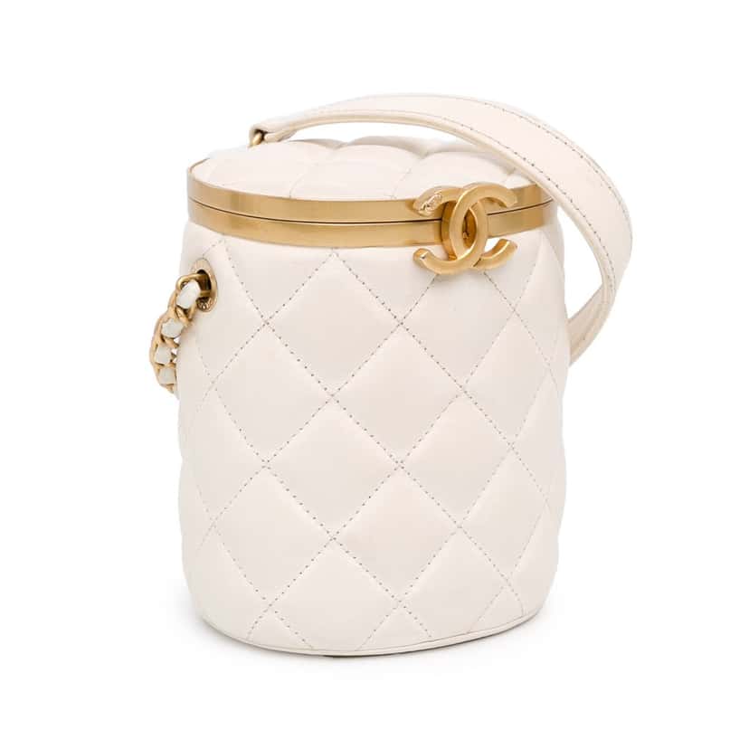 Chanel Small Quilted Lambskin Crown Box Bag White Leather Good condition - Back View