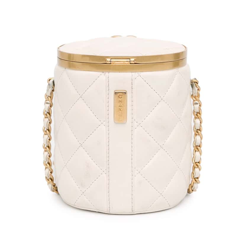 Chanel Small Quilted Lambskin Crown Box Bag White Leather Good condition - Inside View