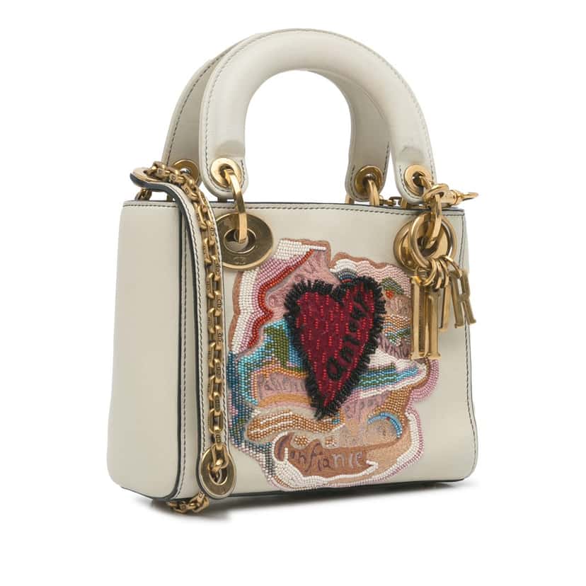 Dior Niki De Saint Phalle Mini Calfskin Dioramour Lady Dior White Leather Good condition - Back View