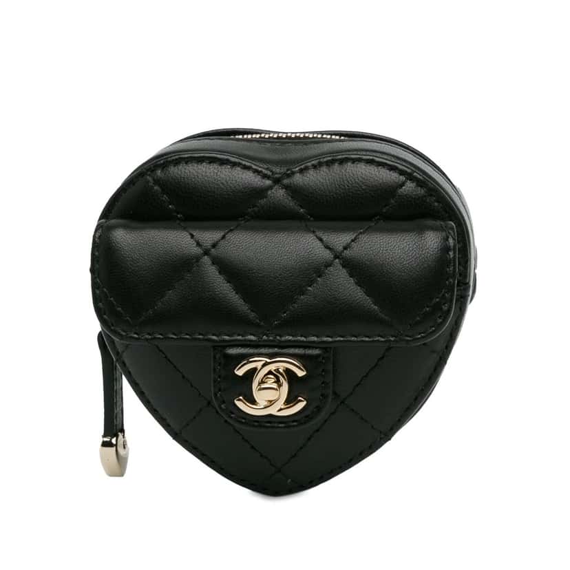 Chanel Lambskin CC In Love Heart Zipped Arm Coin Purse Black Leather Good condition - Front View