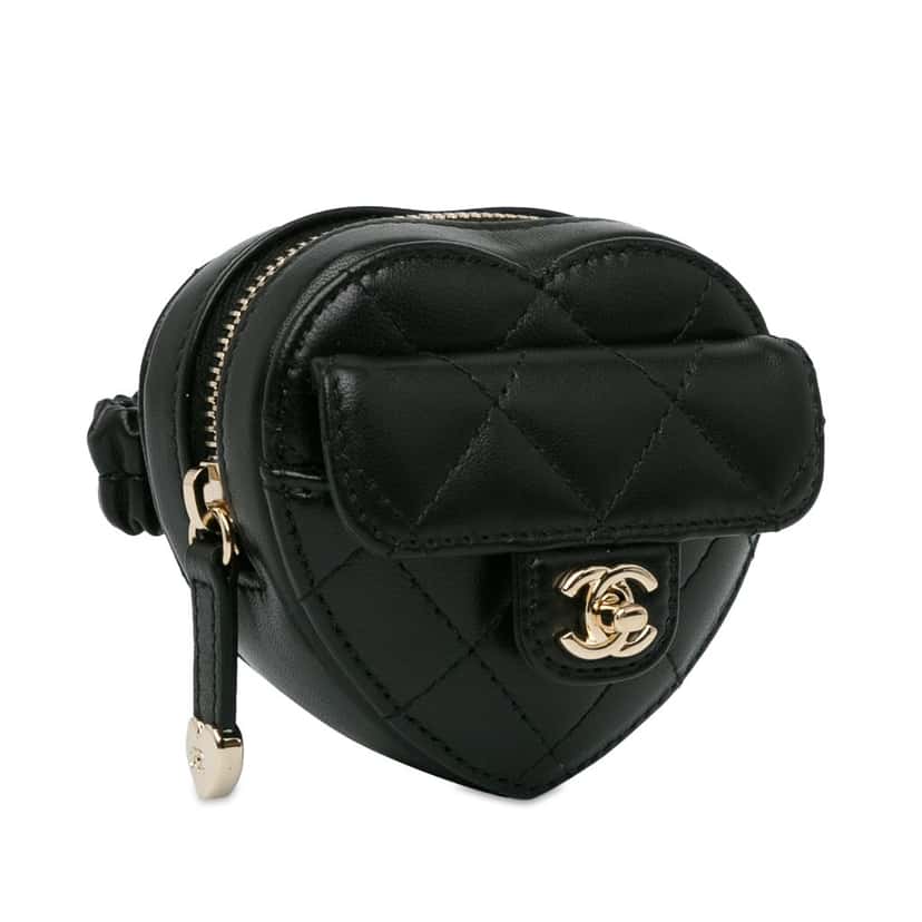 Chanel Lambskin CC In Love Heart Zipped Arm Coin Purse Black Leather Good condition - Back View