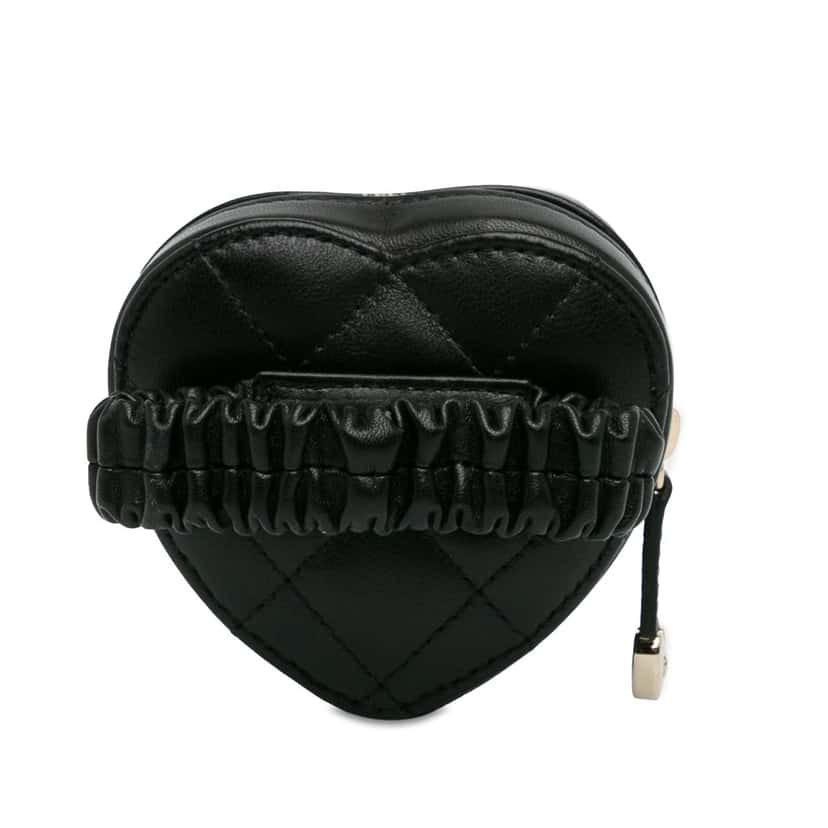 Chanel Lambskin CC In Love Heart Zipped Arm Coin Purse Black Leather Good condition - Inside View