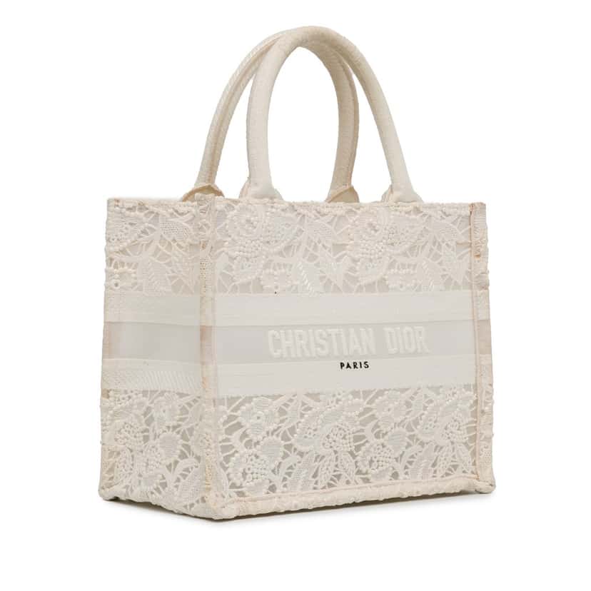 Dior Small D-Lace Embroidery Book Tote White Canvas Good condition - Back View