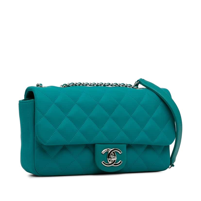 Chanel CC Quilted Calfskin Single Flap Blue Leather Good condition - Back View