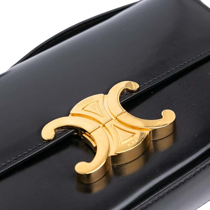 Celine Shiny Calfskin Claude Shoulder Bag Black Leather Good condition - Box View