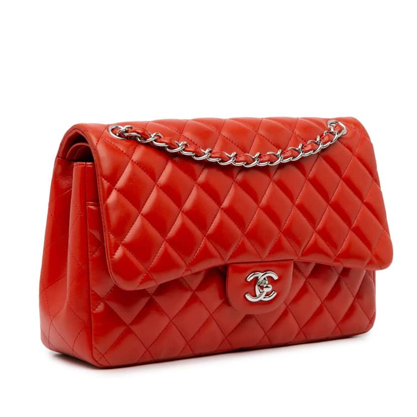 Chanel Jumbo Classic Lambskin Double Flap Orange Leather Good condition - Back View