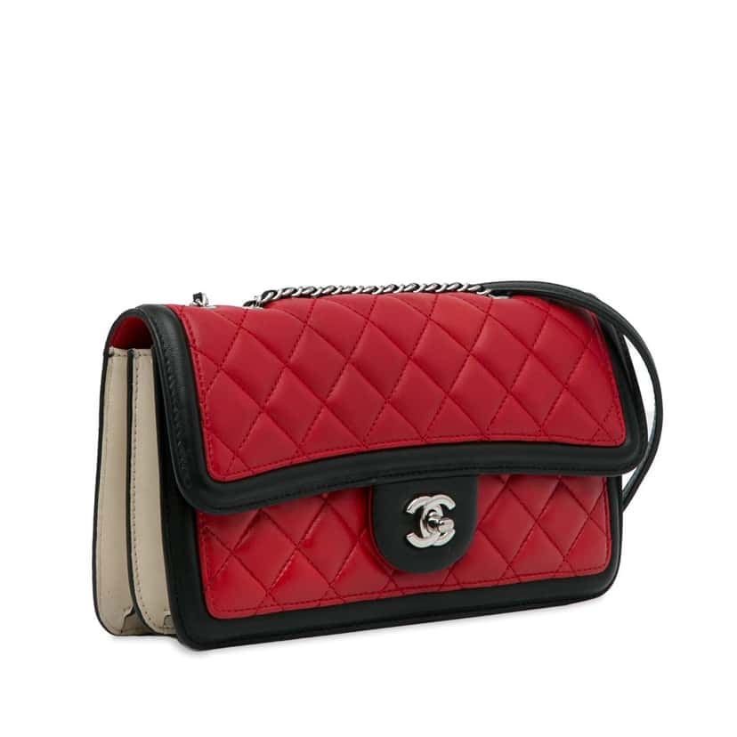 Chanel Medium Bicolor Quilted Lambskin Graphic Flap Red Leather Good condition - Back View