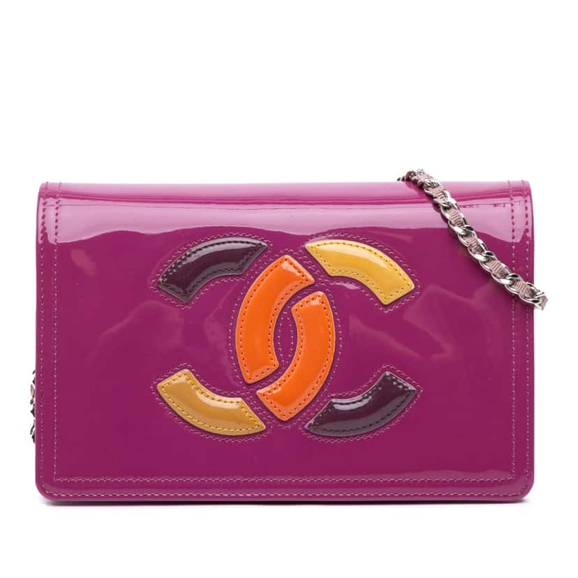 Chanel Patent CC Lipstick Wallet On Chain Purple Leather Good condition - Front View