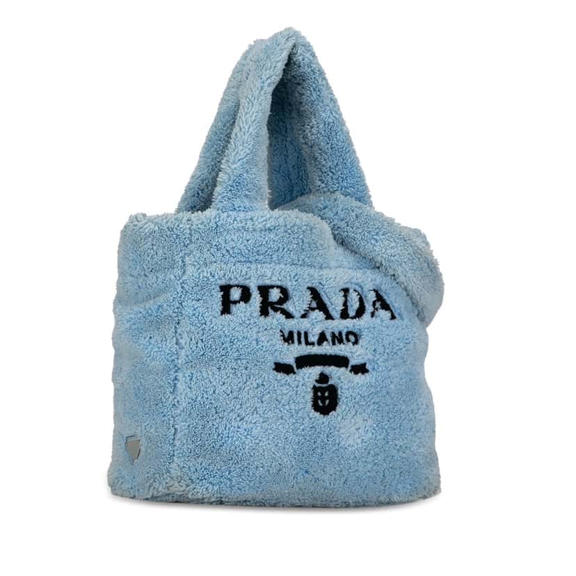 Prada Spugna Logo Terrycloth Tote Blue Cotton Good condition - Back View