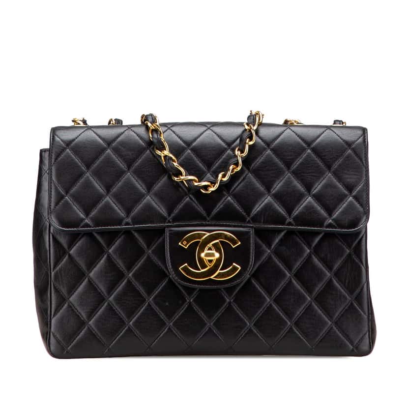 Chanel Jumbo XL Classic Lambskin Single Flap Black Leather Good condition - Front View