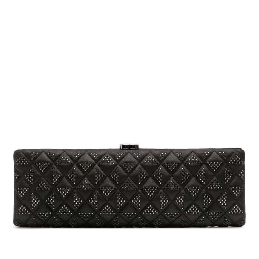 Chanel CC Quilted Iridescent Lambskin Crystal Long Clutch Black Leather Good condition - Front View