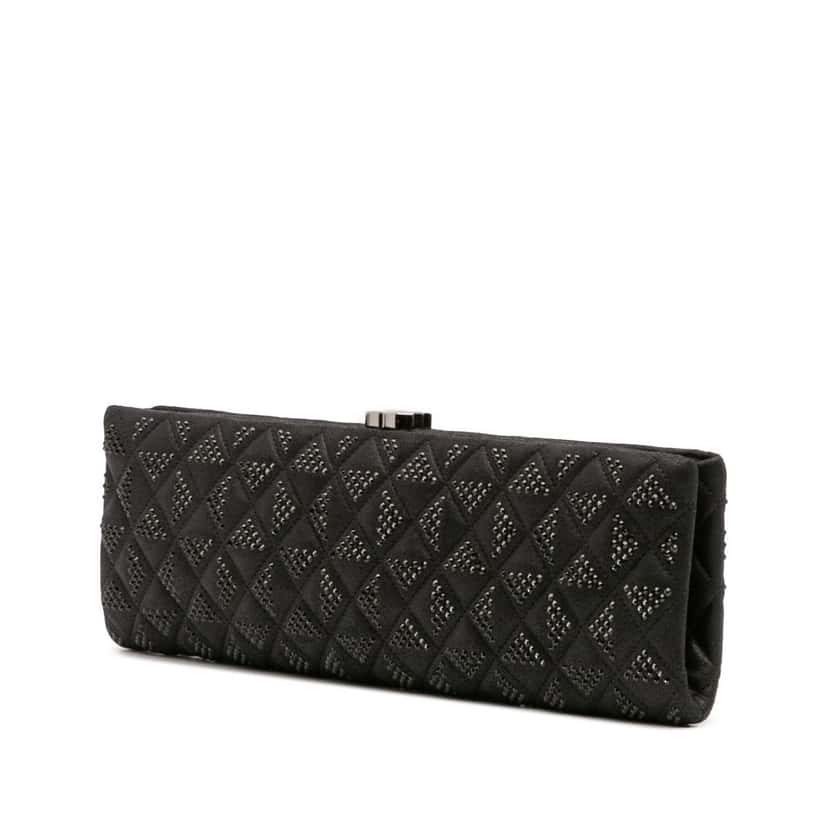 Chanel CC Quilted Iridescent Lambskin Crystal Long Clutch Black Leather Good condition - Back View