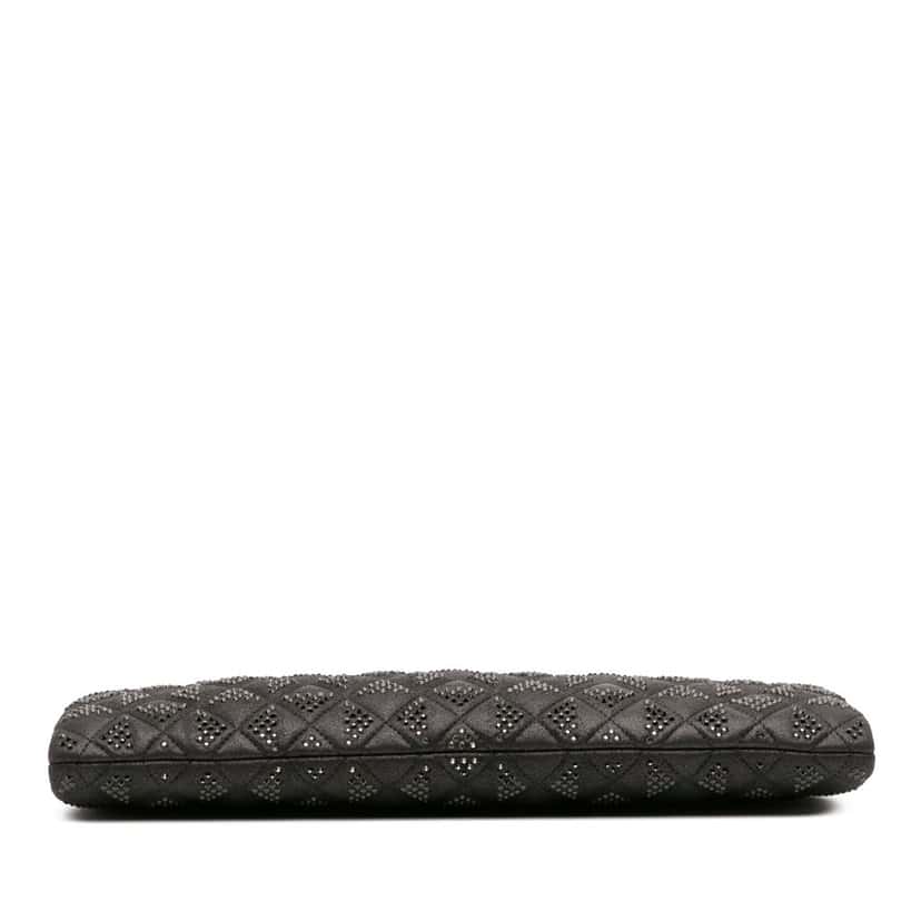 Chanel CC Quilted Iridescent Lambskin Crystal Long Clutch Black Leather Good condition - Inside View