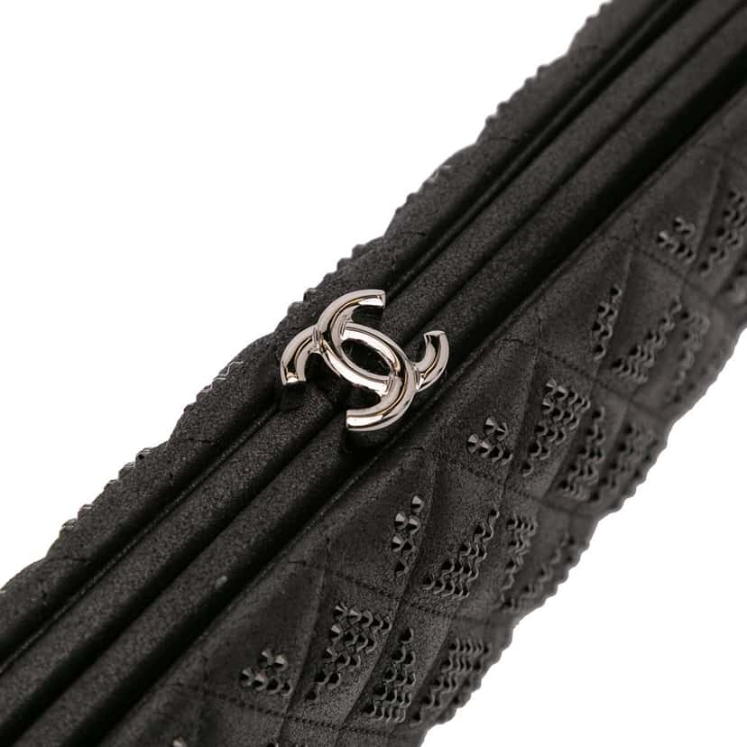 Chanel CC Quilted Iridescent Lambskin Crystal Long Clutch Black Leather Good condition - Box View