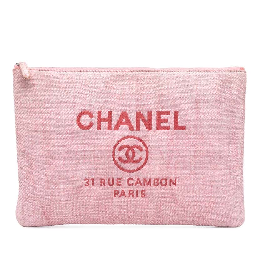 Chanel Large Tweed Deauville O Case Clutch Pink Tweed Good condition - Front View