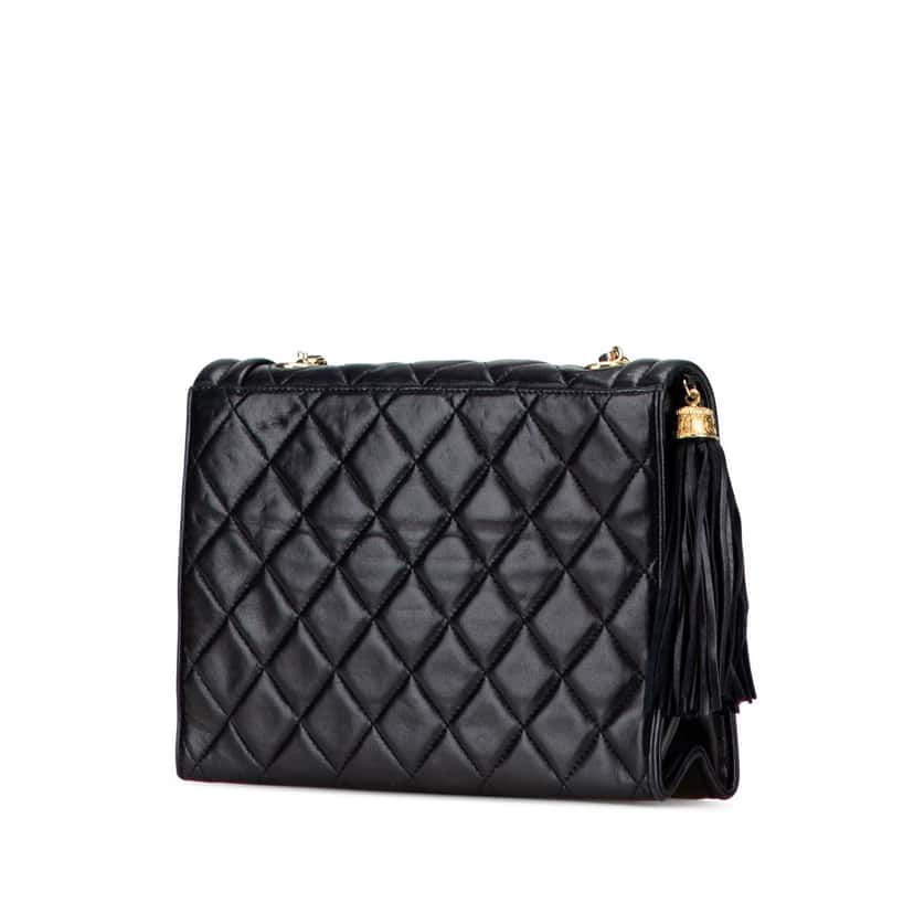 Chanel Quilted Lambskin Tassel Flap Black Leather Good condition - Back View