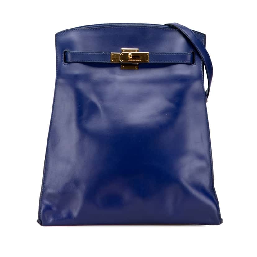 Hermès Box Calf Kelly Sport GM Blue Leather Good condition - Front View