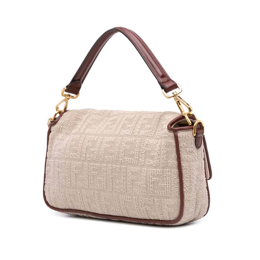 Fendi Zucca Embroidered Canvas Baguette Satchel Brown Canvas Good condition - Back View