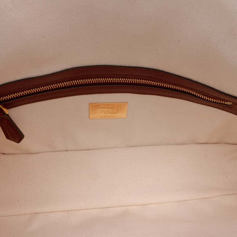 Fendi Zucca Embroidered Canvas Baguette Satchel Brown Canvas Good condition - Model View