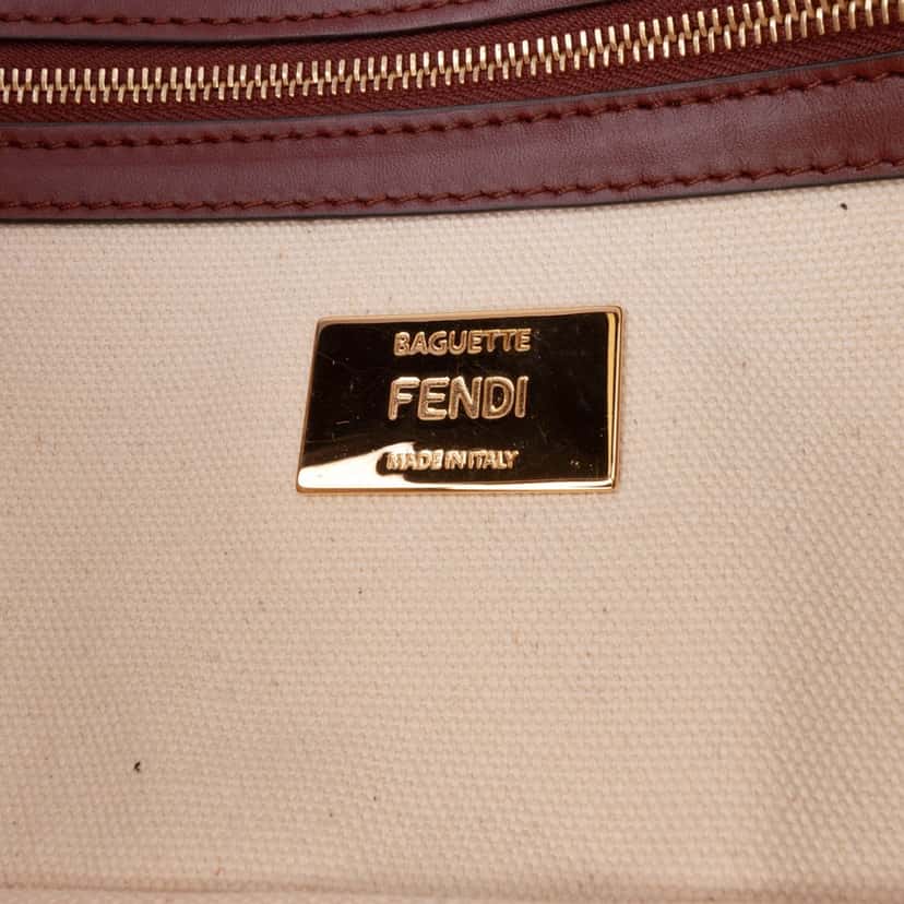 Fendi Zucca Embroidered Canvas Baguette Satchel Brown Canvas Good condition - Box View