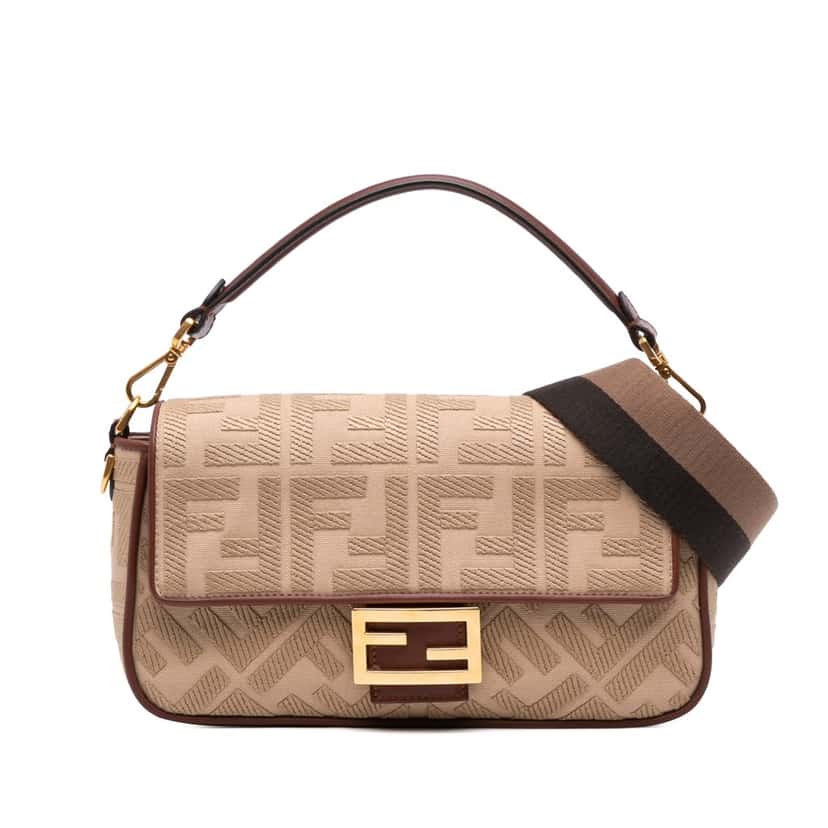 Fendi Zucca Embroidered Canvas Baguette Satchel Brown Canvas Good condition - Front View