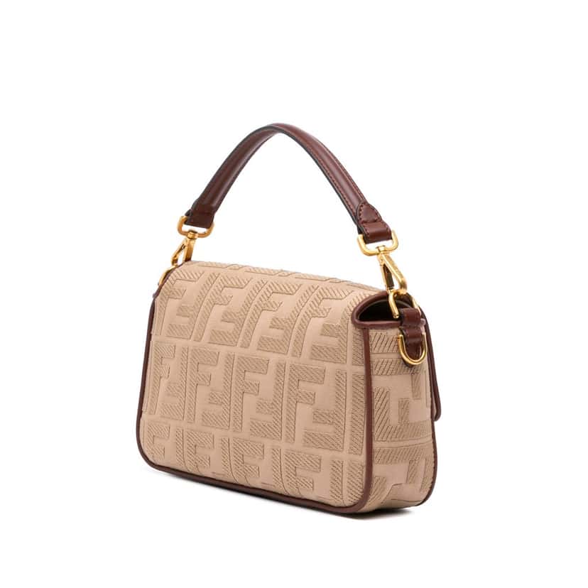 Fendi Zucca Embroidered Canvas Baguette Satchel Brown Canvas Good condition - Back View