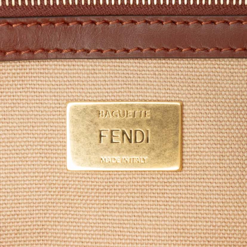 Fendi Zucca Embroidered Canvas Baguette Satchel Brown Canvas Good condition - Box View