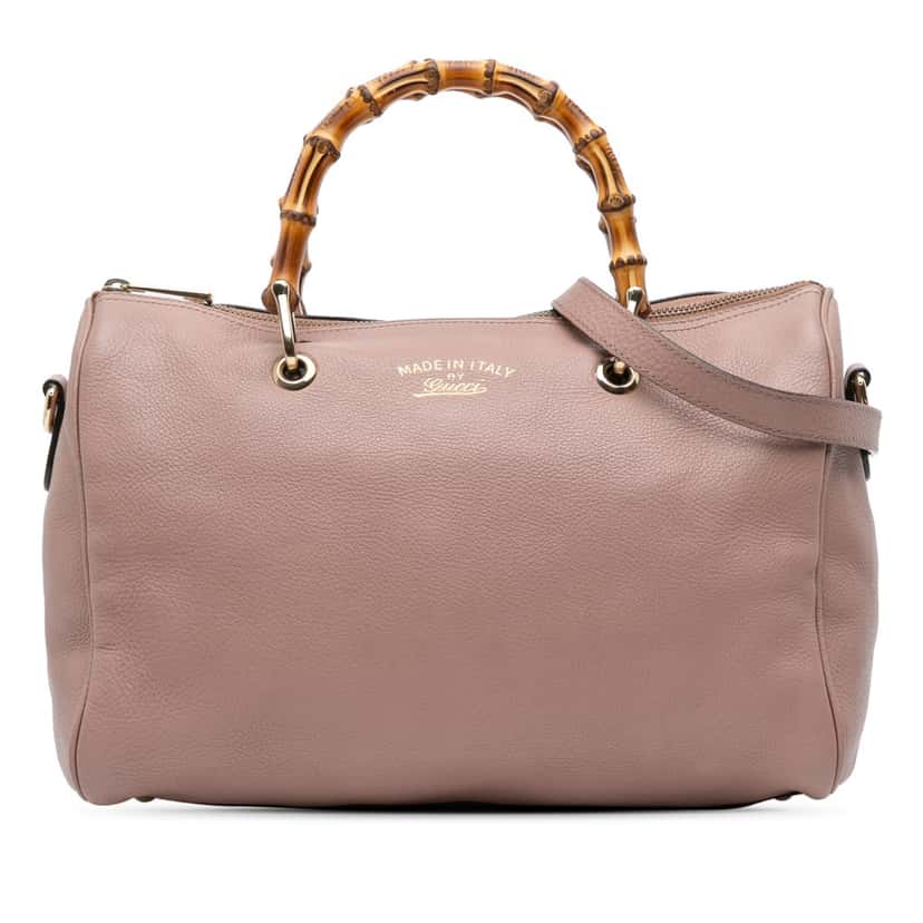 Gucci Calfskin Bamboo Shopper Boston Bag Pink Leather Good condition - Front View
