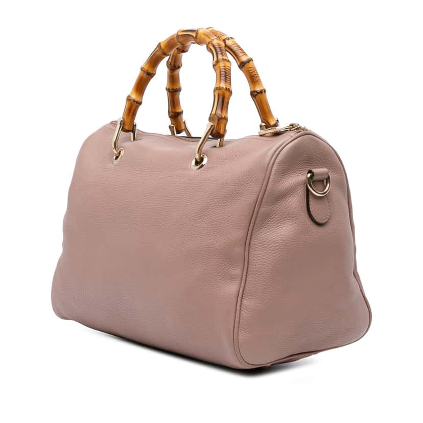 Gucci Calfskin Bamboo Shopper Boston Bag Pink Leather Good condition - Back View