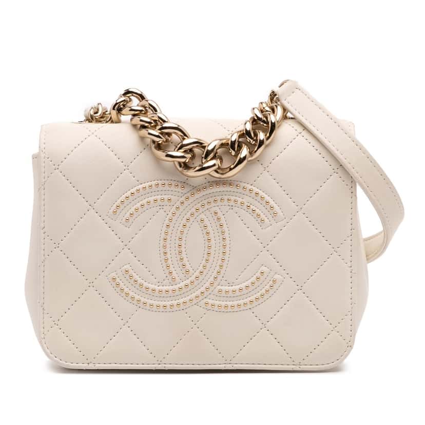 Chanel Quilted Lambskin Studded Beauty Begins Flap White Leather Good condition - Front View