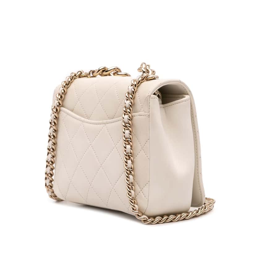 Chanel Quilted Lambskin Studded Beauty Begins Flap White Leather Good condition - Back View