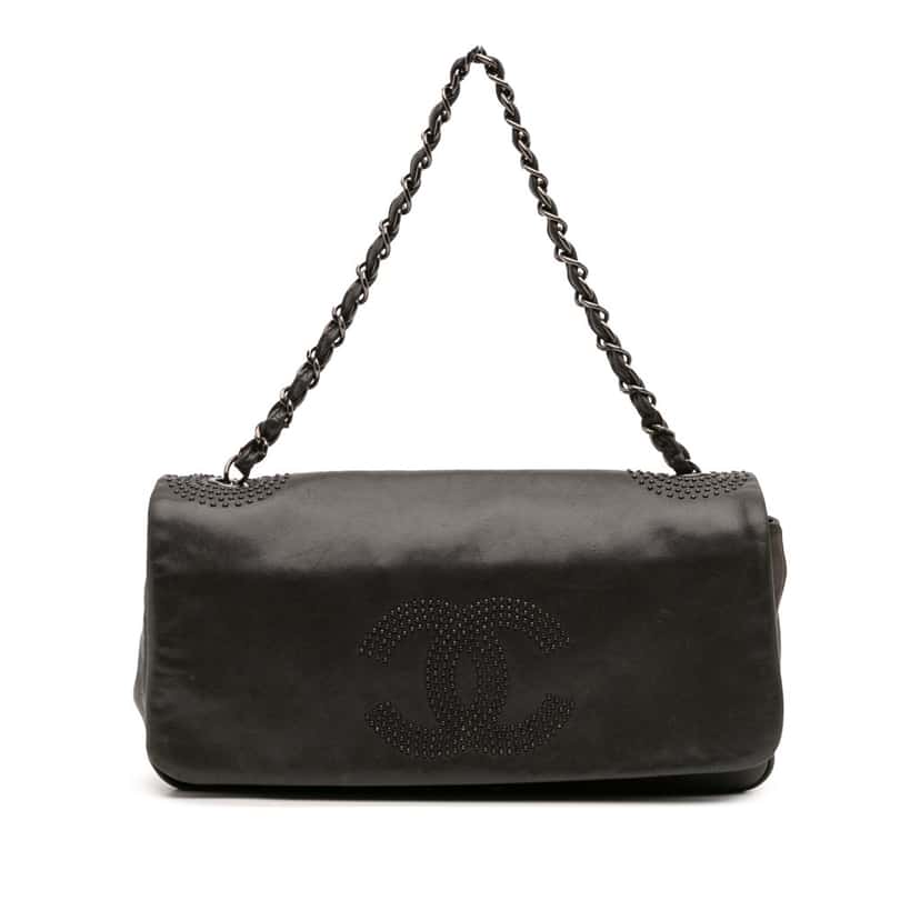 Chanel CC Studded Lambskin East West Flap Black Leather Good condition - Front View