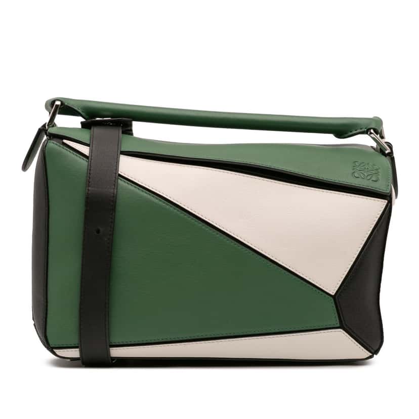 Loewe Medium Tricolor Calfskin Puzzle Satchel Green Leather Good condition - Front View