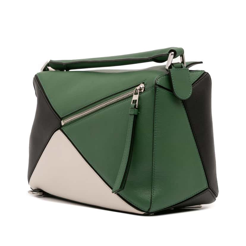 Loewe Medium Tricolor Calfskin Puzzle Satchel Green Leather Good condition - Back View