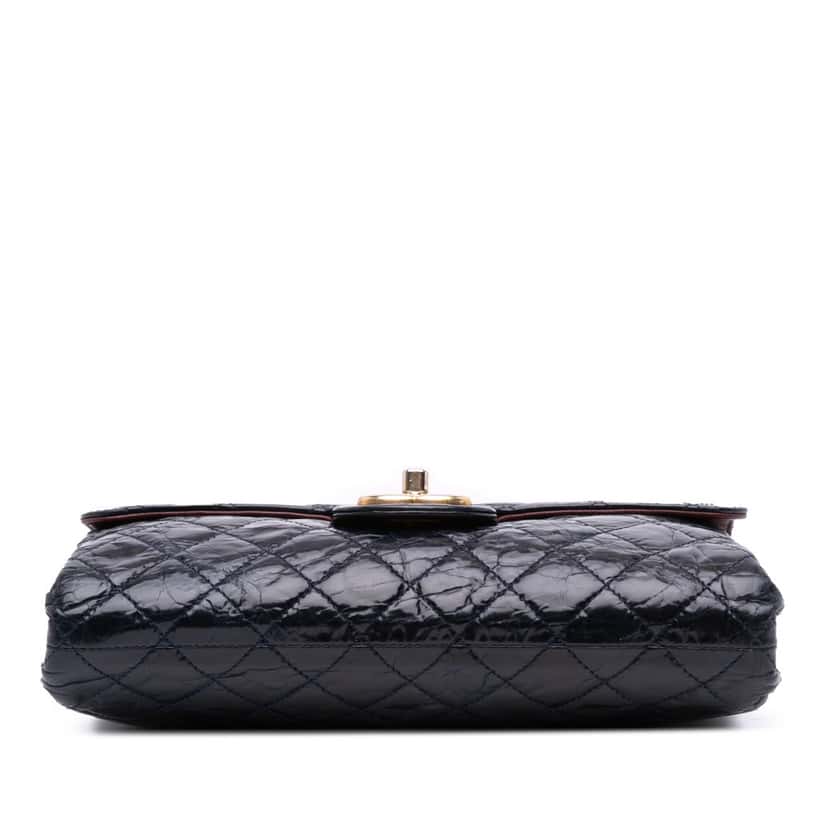Chanel CC Crackled Glazed Calfskin Accordion Flap Blue Leather Good condition - Inside View