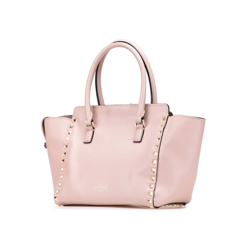 Valentino Small Leather Rockstud Double Handle Tote Pink Leather Good condition - Back View