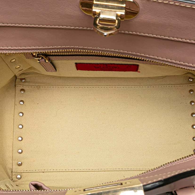Valentino Small Leather Rockstud Double Handle Tote Pink Leather Good condition - Model View