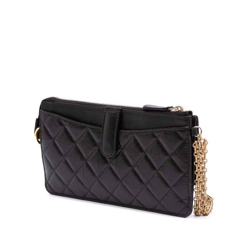 Chanel Quilted Aged Calfskin Reissue Pouch With Chain Black Leather Good condition - Back View