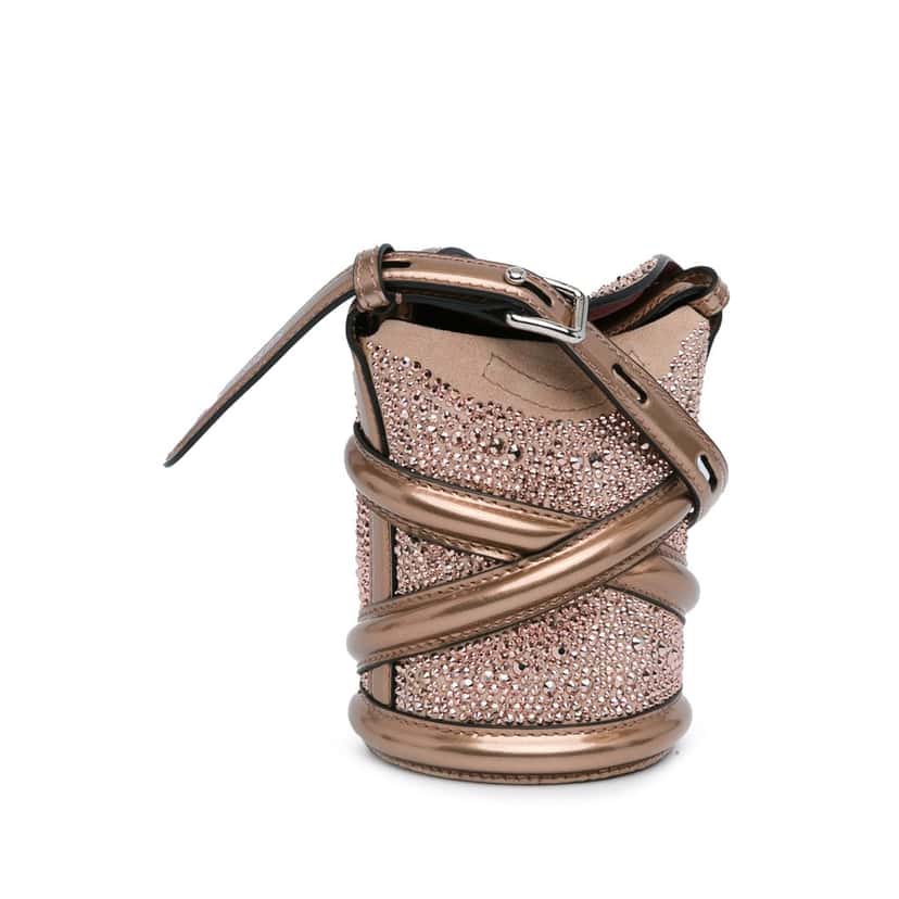 Alexander Mcqueen Calfskin Crystal Embellished The Curve Bucket Bag Brown Leather Good condition - Back View