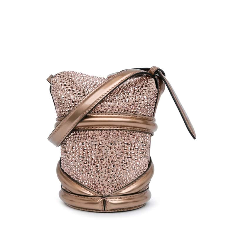 Alexander Mcqueen Calfskin Crystal Embellished The Curve Bucket Bag Brown Leather Good condition - Inside View