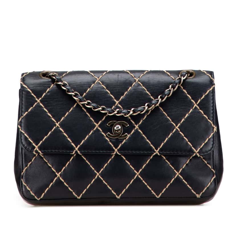 Chanel CC Calfskin Wild Stitch Flap Black Leather Good condition - Front View